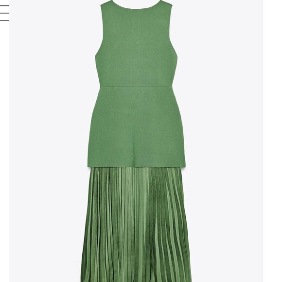 ZARA GREEN PLEATED KNIT COMBINATION DRESS - Picture 4 of 5